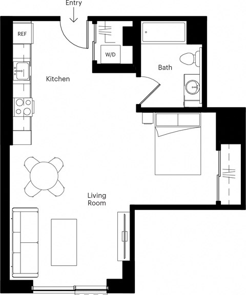 Floor plan for studio, 1 bath, 556 sqft